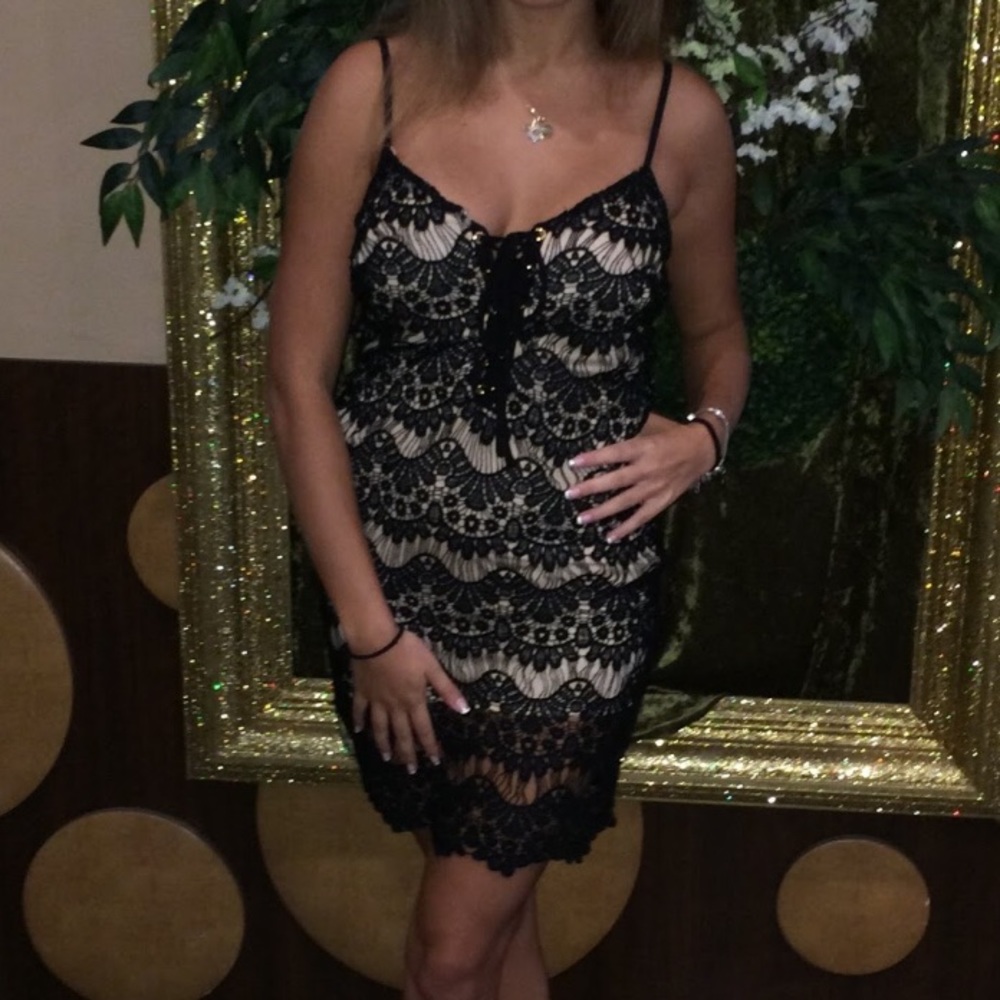 Sexy nude and black lace bodycon